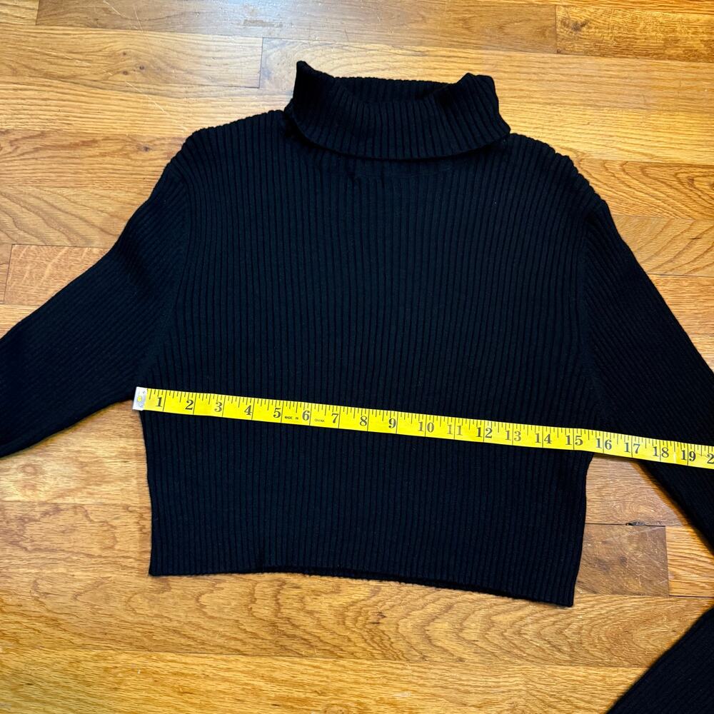 Stitch Drop Womens Large Black Ribbed Knit Turtle Neck Long Sleeve Crop Sweater - Picture 4 of 8